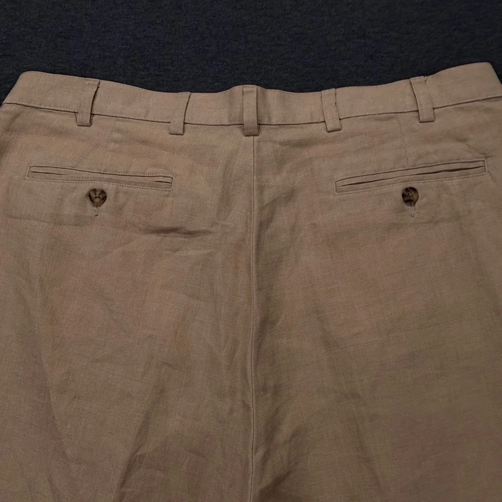 Jos‎ A Bank Pants Mens 40x26 Linen Classic Collection Pleated Cuffed Khaki Tan